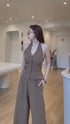 Women Casual Halter Neck Waist Coat with Trousers Sets
